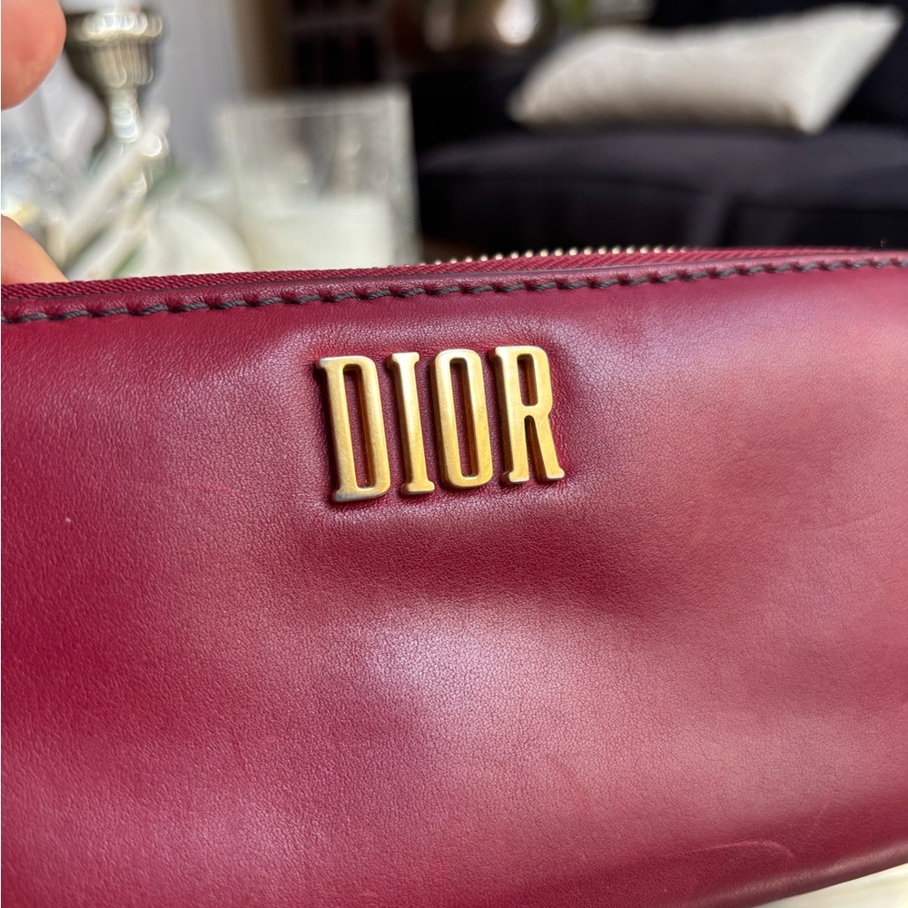 Rare! Christian Dior Leather Red long Wallet Gold iconic zippy wallet clean!